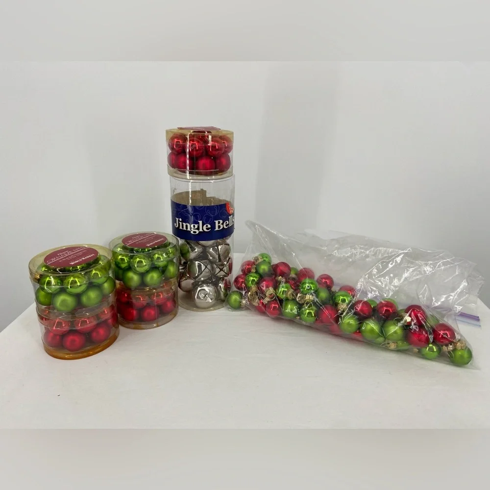 144 Glass Ball Ornaments red‎ green & silver some in original package